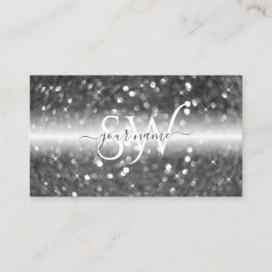 Glamous White Silver Sparkling Glitter Initialer Visitkort