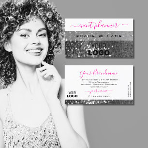 Glamous White Silver Sparkling Glitter med Logotyp Visitkort