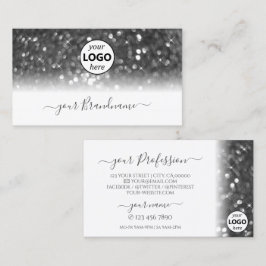 Glamous White Silver Sparkling Glitter med Logotyp Visitkort