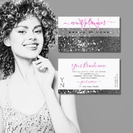Glamous White Silver Sparkling Glitter Monogram Visitkort