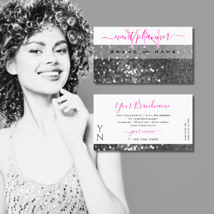 Glamous White Silver Sparkling Glitter Monogram Visitkort
