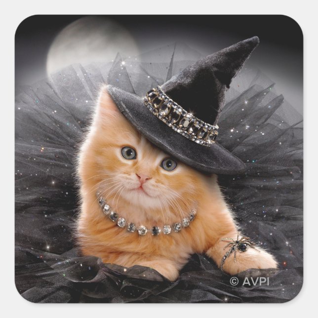 Glamous Witch Kitten Fyrkantigt Klistermärke (Framsida)