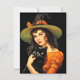 Glamous Witch Vintage Halloween Pin-up Art Vykort