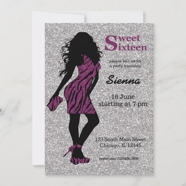Glamous Woman Sweet 16 Inbjudningar (Framsida)