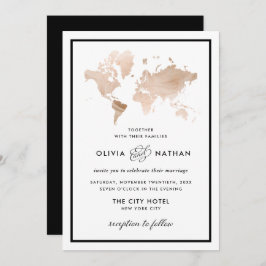 Glamous World Map | Elegant Travel Tema Bröllop Inbjudningar
