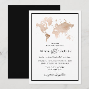 Glamous World Map Elegant Travel Tema Bröllop Inbjudningar