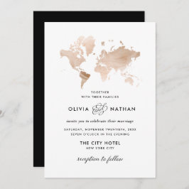Glamous World Map | Elegant Travel Tema Bröllop Inbjudningar