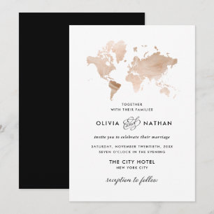 Glamous World Map Elegant Travel Tema Bröllop Inbjudningar