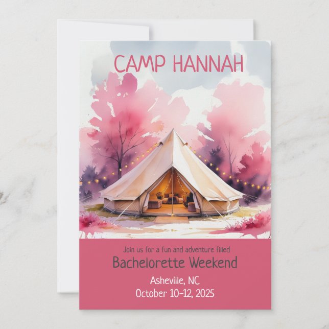 Glamping Bachelorette Helg Watercolor Inbjudningar (Framsida)
