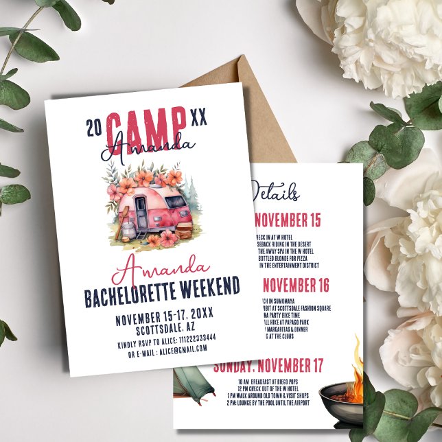 Glamping Camp Bachelorette Party Itinerary Helg Inbjudningar (Skapare uppladdad)
