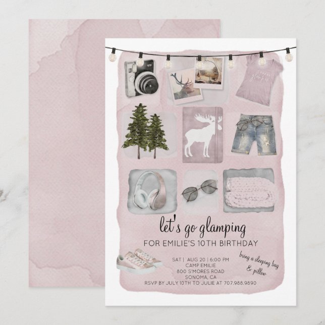 Glamping Camping 10:e Födelsedagsfest inbjudan (Fram/baksida)