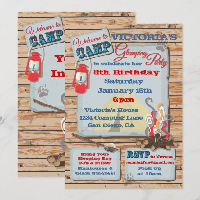 Glamping Camping Fest Invitation Inbjudningar (Fram/baksida)