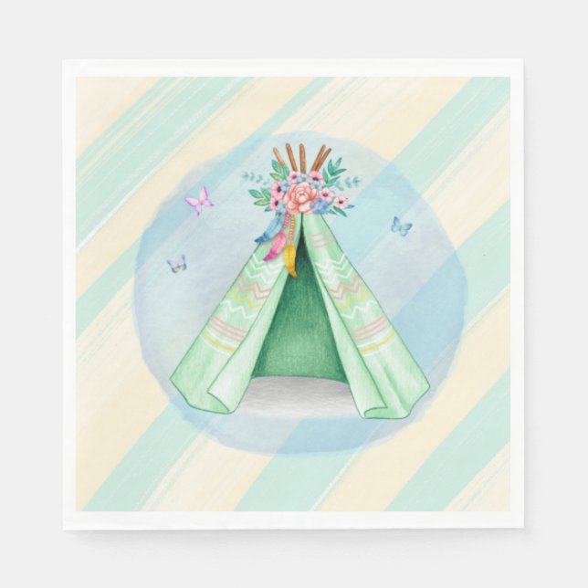 Glamping Camping Grönt Tält Sleepover utomhus Pappersservett (Framsidan)