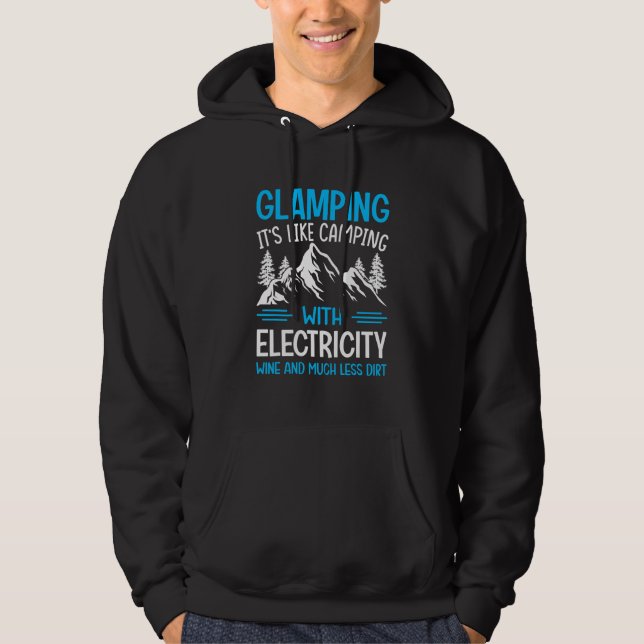 Glamping Det är som camping med el Vin L Hoodie (Framsida)