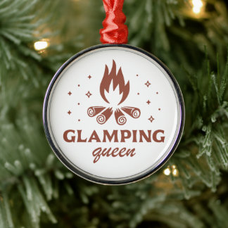 Glamping-drottning-flicka rolig camping boho-estet julgransprydnad metall