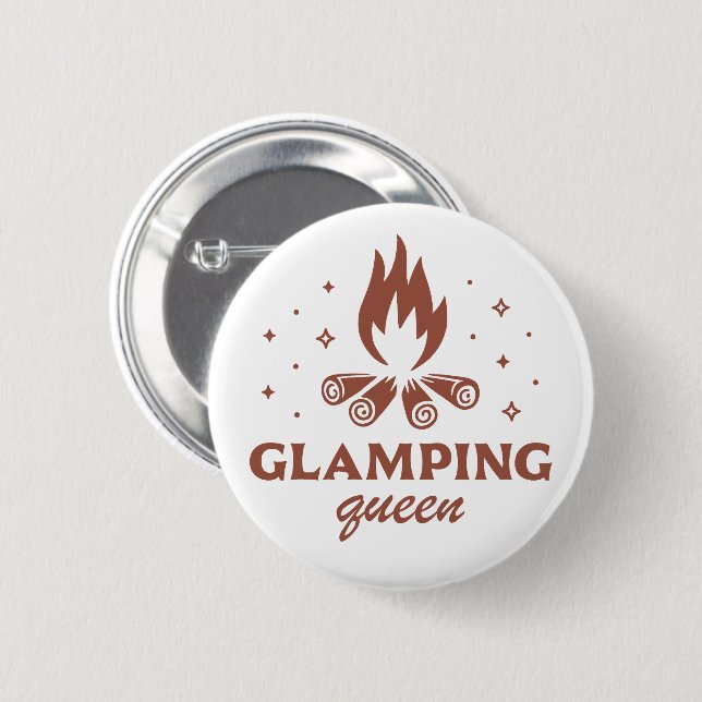 Glamping-drottning-flicka rolig camping boho-estet knapp (Framsida & baksida)