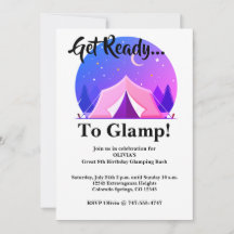 Glamping-flickor Camping-födelsedagsfest Inbjudan