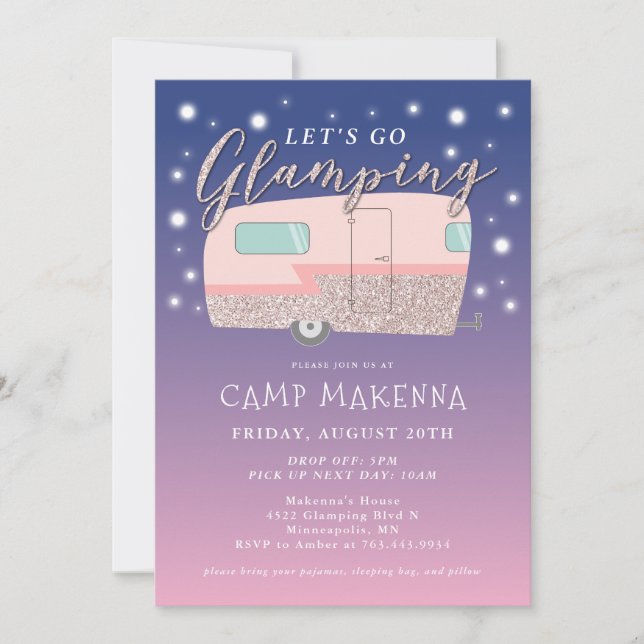 Glamping Födelsedagsfest Bedazzled Inbjudningar (Framsida)
