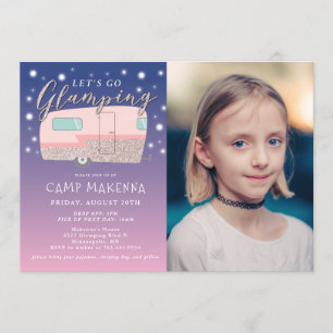 Glamping Födelsedagsfest Bedazzled Photo Inbjudningar