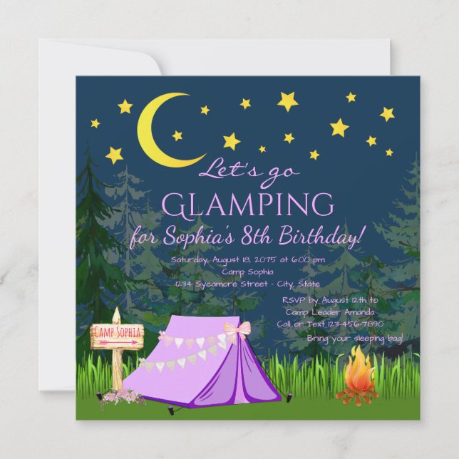 Glamping Födelsedagsfest inbjudan (Framsida)