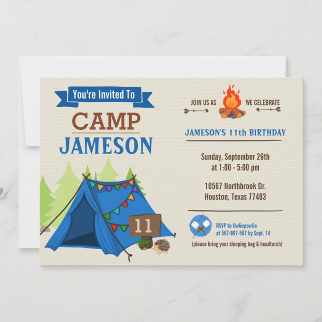 Glamping Födelsedagsfest inbjudan (Framsida)