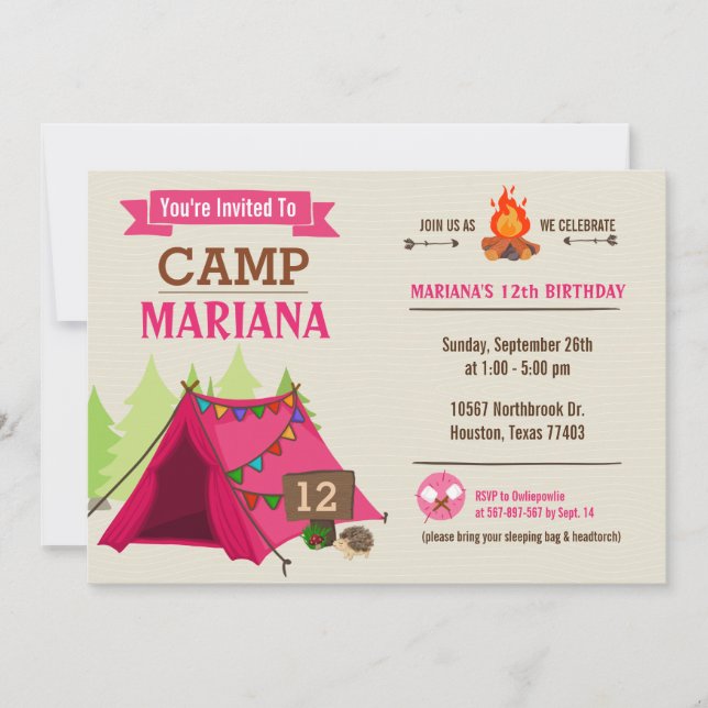 Glamping Födelsedagsfest inbjudan (Framsida)