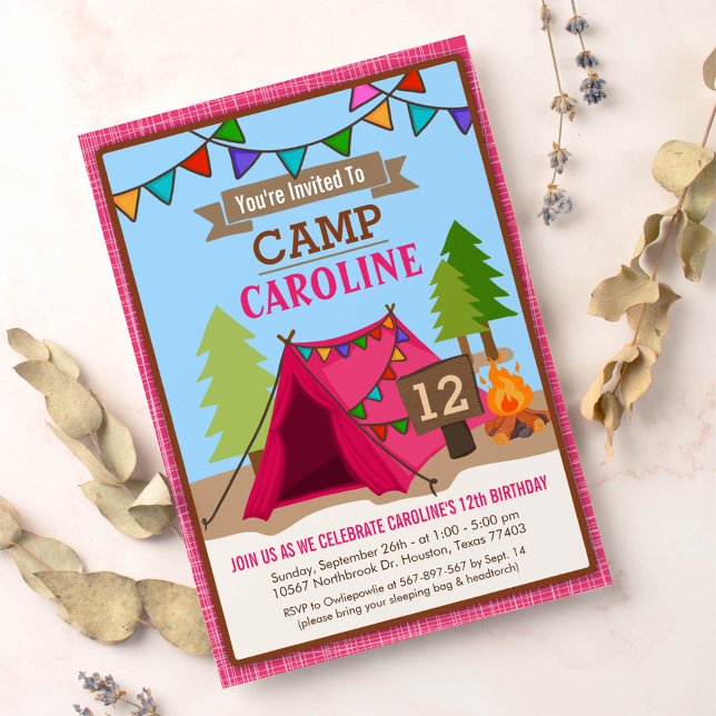 Glamping Födelsedagsfest inbjudan (Skapare uppladdad)