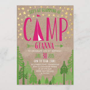 Glamping Födelsedagsfest inbjudan för Pennie