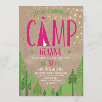 Glamping Födelsedagsfest inbjudan för Pennie