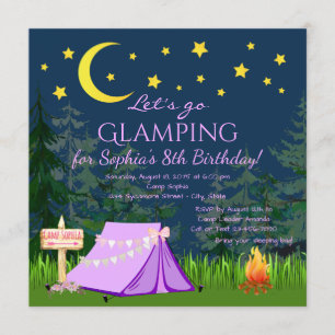 Glamping Födelsedagsfest Inbjudningar