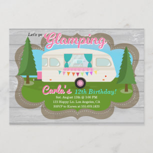 Glamping Girls Camping Födelsedagsfest inbjudan
