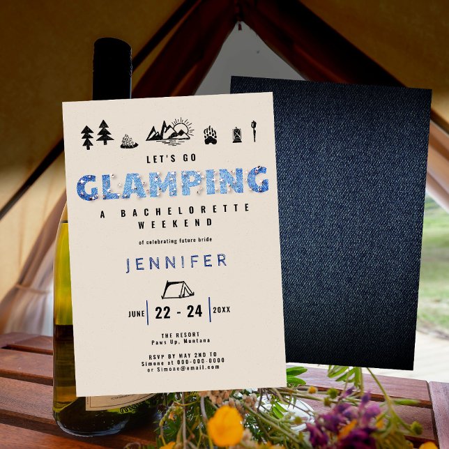 Glamping Glam Denim Diamonds Bachelorette Party Inbjudningar (Skapare uppladdad)
