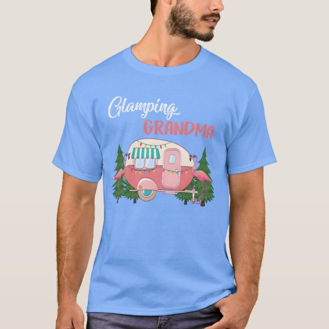 Glamping Mormor Kostym Campinghus Flamingos Campin T Shirt (Framsida)