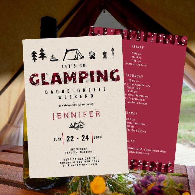 Glamping Play Rhinestones Bachelorette Helg Inbjudningar (Skapare uppladdad)