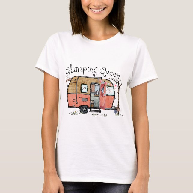 Glamping Queen Camper Camping Outdoors T-Shirt (Framsida)