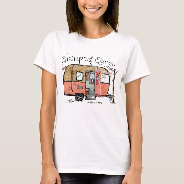 Glamping Queen Funny Vintage Camper T Shirt (Framsida)