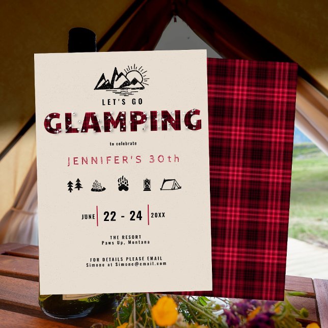 Glamping Red Play Rhinestones 30års födelsedag Par Inbjudningar (Skapare uppladdad)