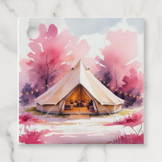 Glamping Sängkammarweekend Vattenfärg  Gåvor Etiketter (Framsida)