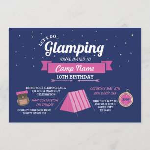 Glamping som campar rosa flicka för marin inbjudan