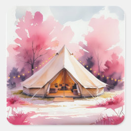 Glamping Systerweekend Vattenfärg Fyrkantigt Klistermärke