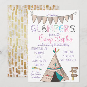 Glamping Théed Birthday-inbjudan Inbjudningar