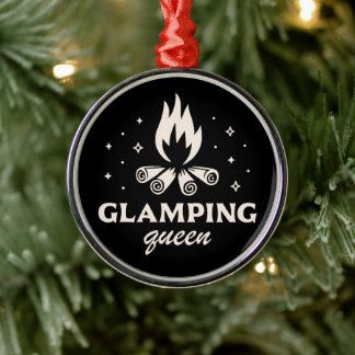 Glamping tjej som campar lustig svart estetisk julgransprydnad metall