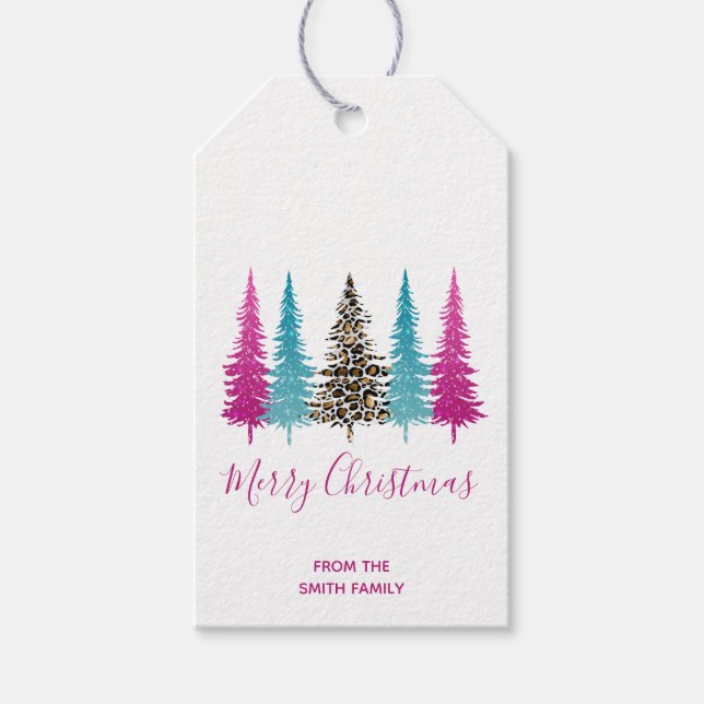 Glamrosa och turkos jul presentetikett (Framsidan)