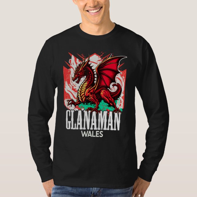 Glanaman Wales Welsh Flag Y Ddraig Goch Dragon T Shirt (Framsida)
