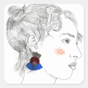 Glance Sketch - Porträtt Fyrkantigt Klistermärke