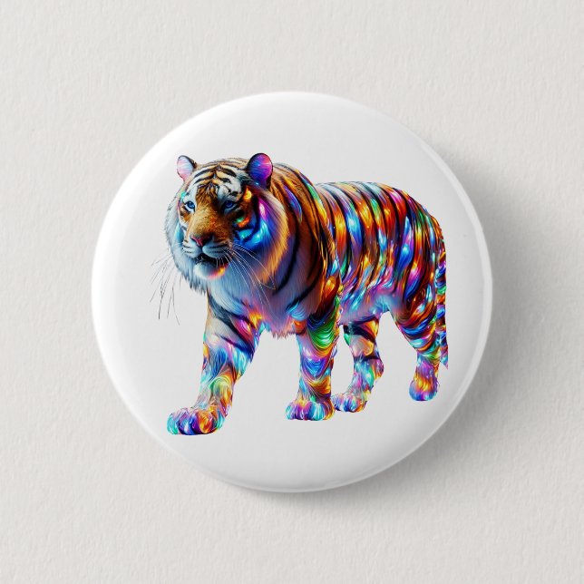 Glande färgfull tiger - brant Glassy Art Knapp (Framsida)