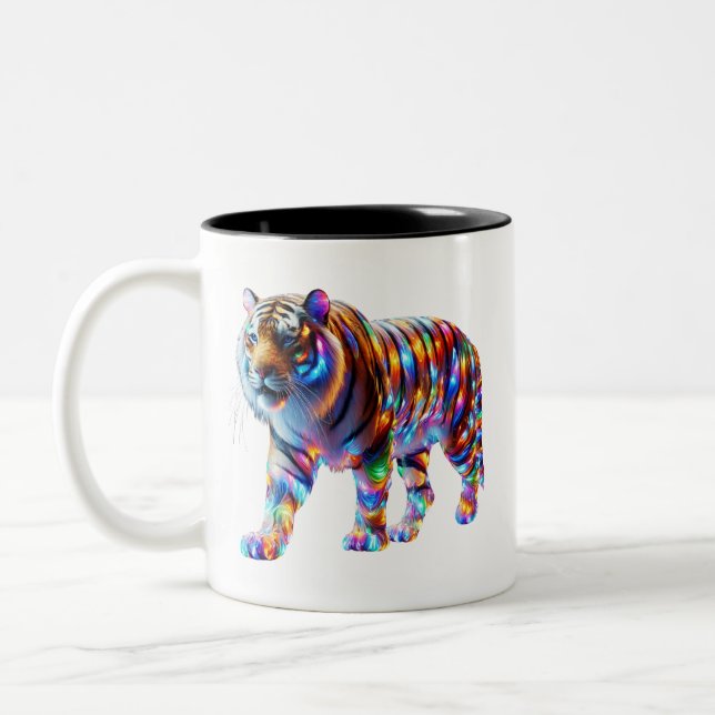 Glande färgfull tiger - brant Glassy Art Två-Tonad Mugg (Vänster)