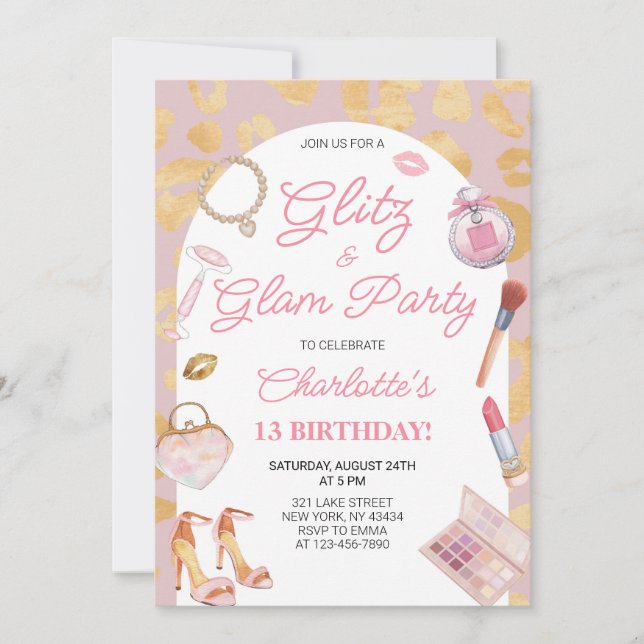 Glans och Glamour Födelsedagsfest Inbjudningar (Framsida)