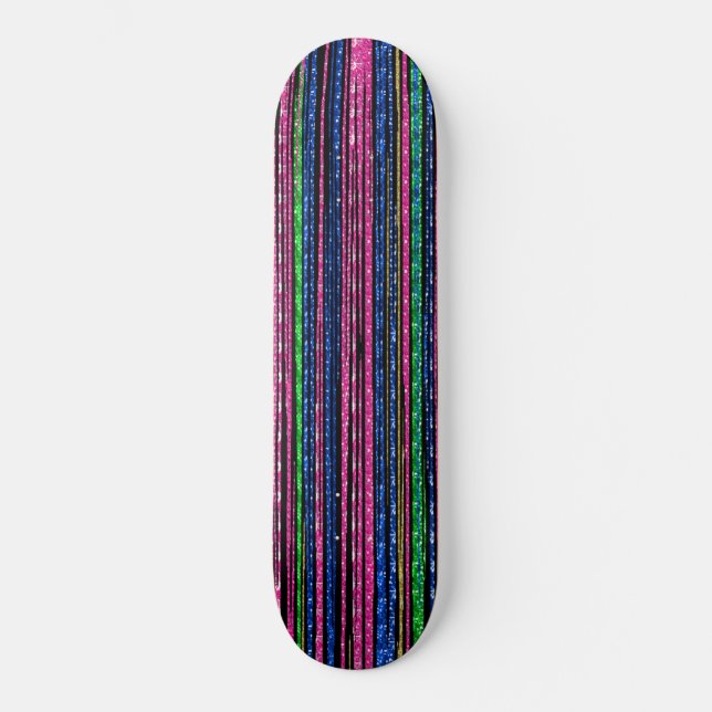 Glans och Glamour Glittriga Ränder Mini Skateboard Bräda 18,5 Cm (Framsida)