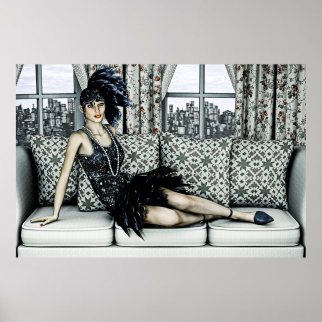 Glänsande 20-tals Flapper-moder Konstillustration Poster (Framsidan)